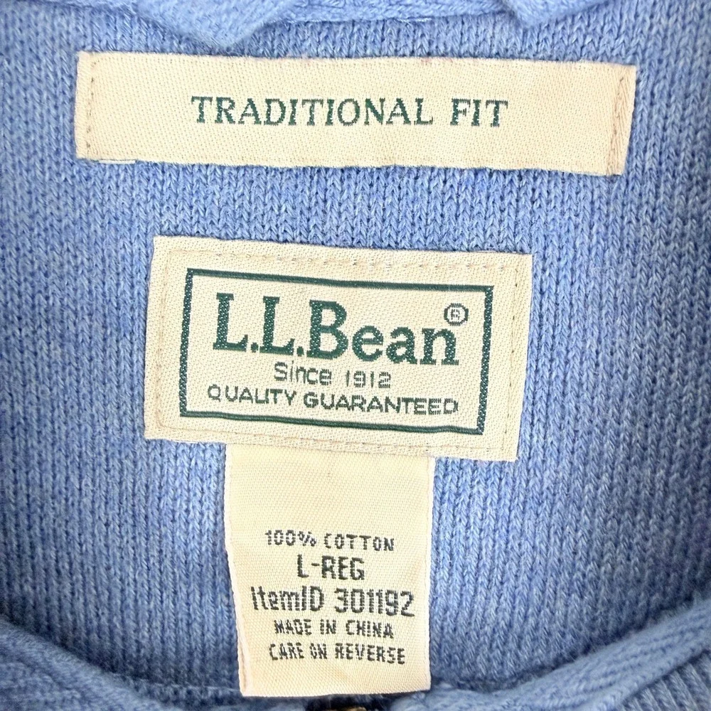 LL Bean 1/4 Zip Pullover Sweater Mens Large Blue Cotton Traditional Fit 301192